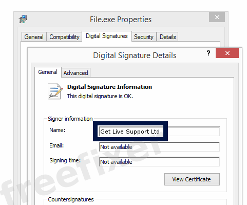 Screenshot of the Get Live Support Ltd certificate
